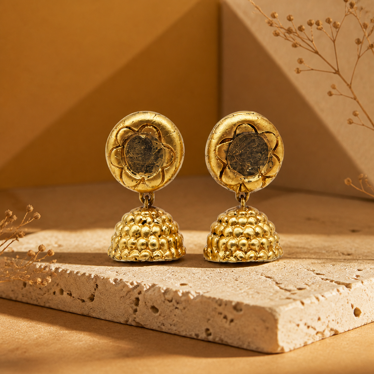 Gold jhumka earrings